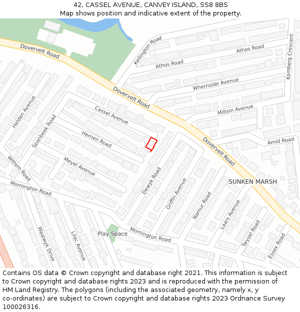 42, CASSEL AVENUE, CANVEY ISLAND, SS8 8BS: Location map and indicative extent of plot