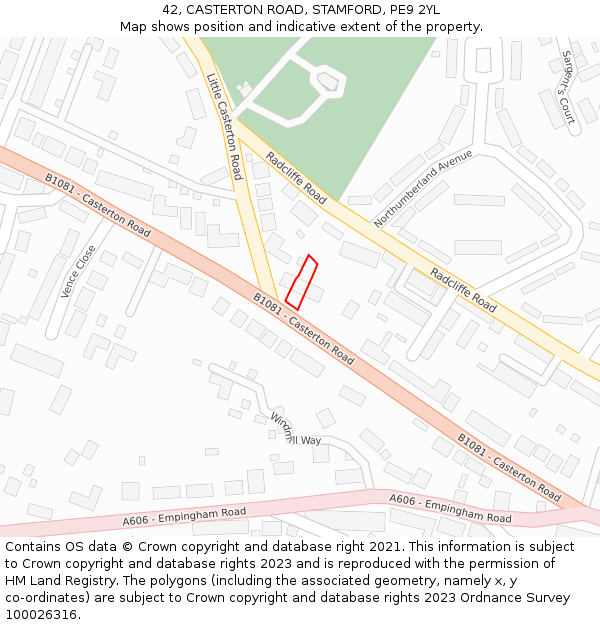 42, CASTERTON ROAD, STAMFORD, PE9 2YL: Location map and indicative extent of plot