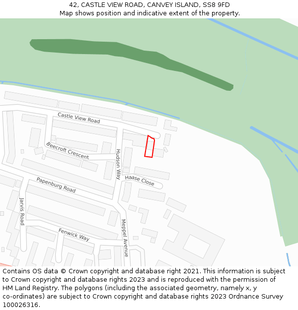 42, CASTLE VIEW ROAD, CANVEY ISLAND, SS8 9FD: Location map and indicative extent of plot
