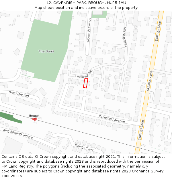 42, CAVENDISH PARK, BROUGH, HU15 1AU: Location map and indicative extent of plot