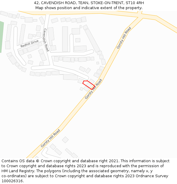 42, CAVENDISH ROAD, TEAN, STOKE-ON-TRENT, ST10 4RH: Location map and indicative extent of plot