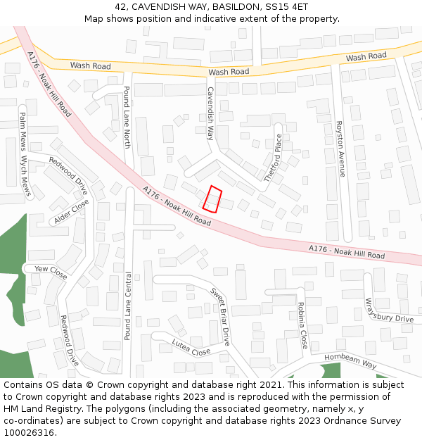 42, CAVENDISH WAY, BASILDON, SS15 4ET: Location map and indicative extent of plot