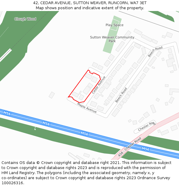 42, CEDAR AVENUE, SUTTON WEAVER, RUNCORN, WA7 3ET: Location map and indicative extent of plot