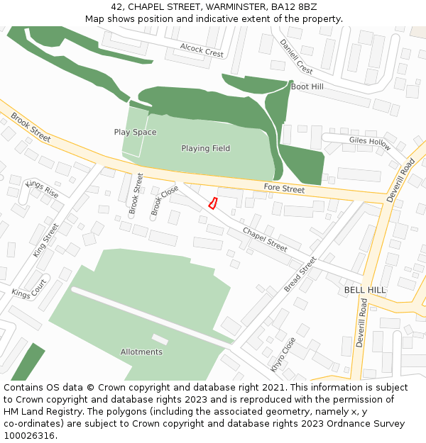 42, CHAPEL STREET, WARMINSTER, BA12 8BZ: Location map and indicative extent of plot