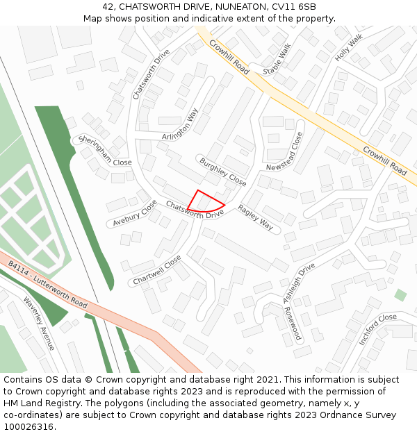 42, CHATSWORTH DRIVE, NUNEATON, CV11 6SB: Location map and indicative extent of plot