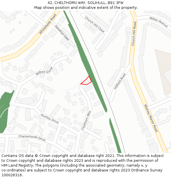 42, CHELTHORN WAY, SOLIHULL, B91 3FW: Location map and indicative extent of plot