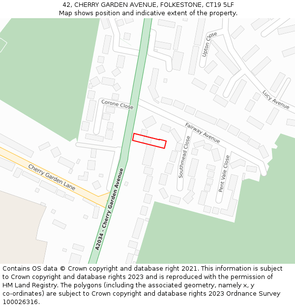 42, CHERRY GARDEN AVENUE, FOLKESTONE, CT19 5LF: Location map and indicative extent of plot