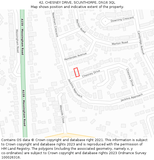 42, CHESNEY DRIVE, SCUNTHORPE, DN16 3QL: Location map and indicative extent of plot