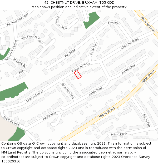 42, CHESTNUT DRIVE, BRIXHAM, TQ5 0DD: Location map and indicative extent of plot