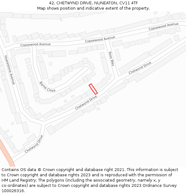 42, CHETWYND DRIVE, NUNEATON, CV11 4TF: Location map and indicative extent of plot