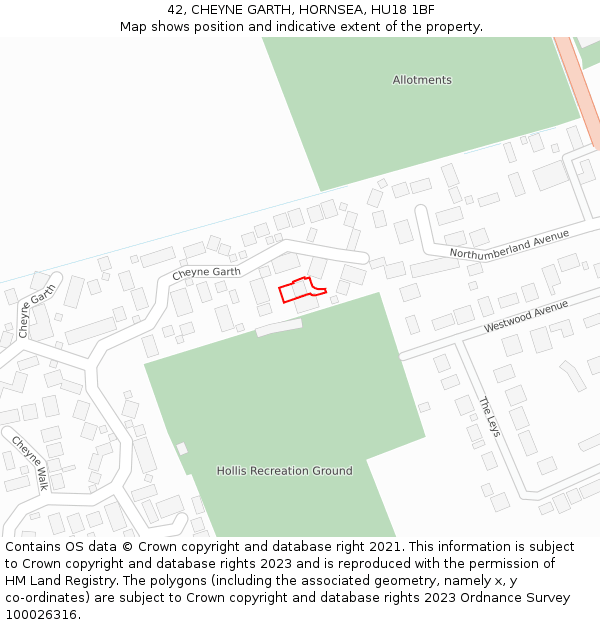 42, CHEYNE GARTH, HORNSEA, HU18 1BF: Location map and indicative extent of plot