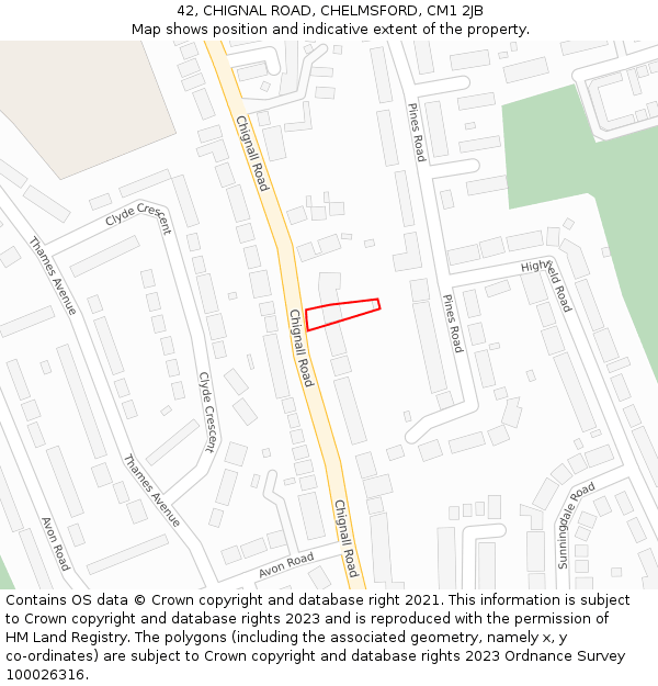 42, CHIGNAL ROAD, CHELMSFORD, CM1 2JB: Location map and indicative extent of plot