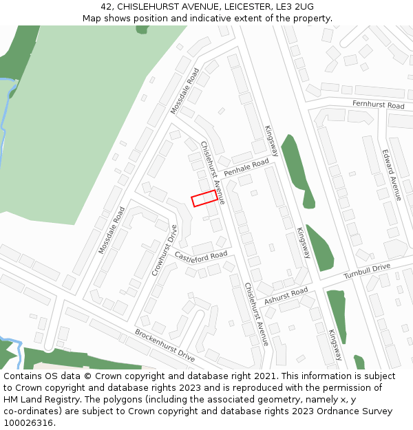 42, CHISLEHURST AVENUE, LEICESTER, LE3 2UG: Location map and indicative extent of plot