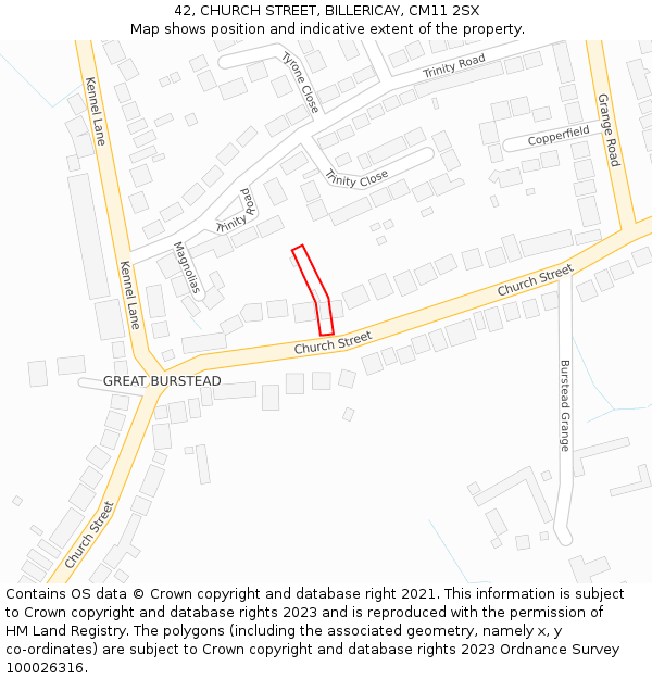 42, CHURCH STREET, BILLERICAY, CM11 2SX: Location map and indicative extent of plot