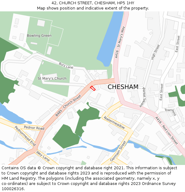 42, CHURCH STREET, CHESHAM, HP5 1HY: Location map and indicative extent of plot