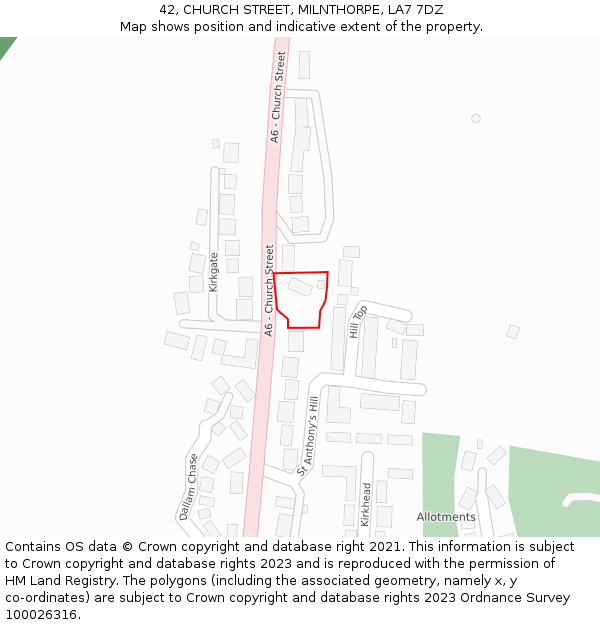 42, CHURCH STREET, MILNTHORPE, LA7 7DZ: Location map and indicative extent of plot