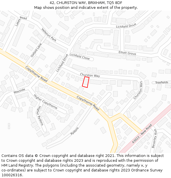 42, CHURSTON WAY, BRIXHAM, TQ5 8DF: Location map and indicative extent of plot