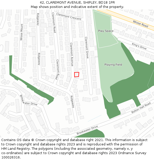 42, CLAREMONT AVENUE, SHIPLEY, BD18 1PR: Location map and indicative extent of plot