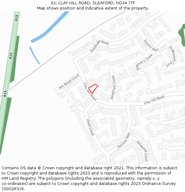 42, CLAY HILL ROAD, SLEAFORD, NG34 7TF: Location map and indicative extent of plot