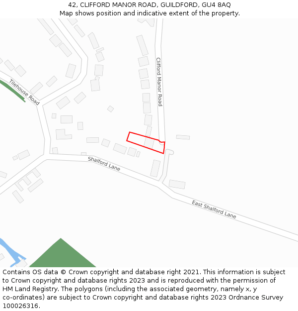 42, CLIFFORD MANOR ROAD, GUILDFORD, GU4 8AQ: Location map and indicative extent of plot