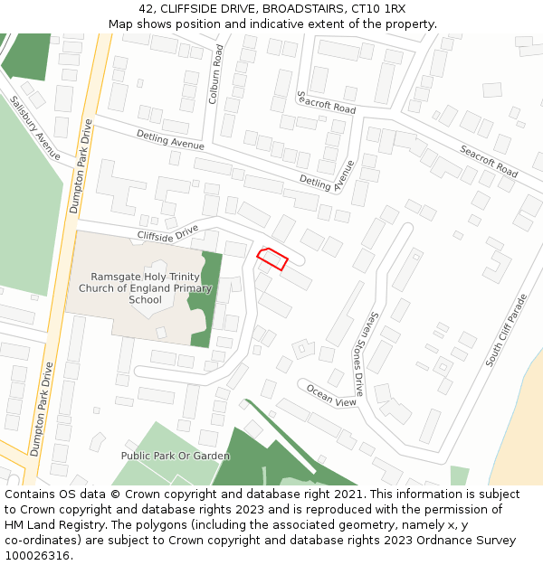 42, CLIFFSIDE DRIVE, BROADSTAIRS, CT10 1RX: Location map and indicative extent of plot