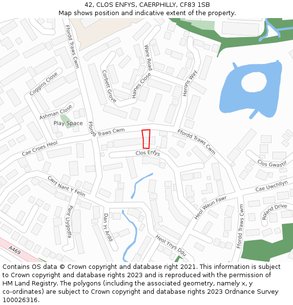 42, CLOS ENFYS, CAERPHILLY, CF83 1SB: Location map and indicative extent of plot