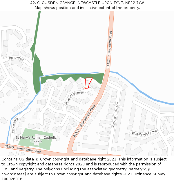 42, CLOUSDEN GRANGE, NEWCASTLE UPON TYNE, NE12 7YW: Location map and indicative extent of plot