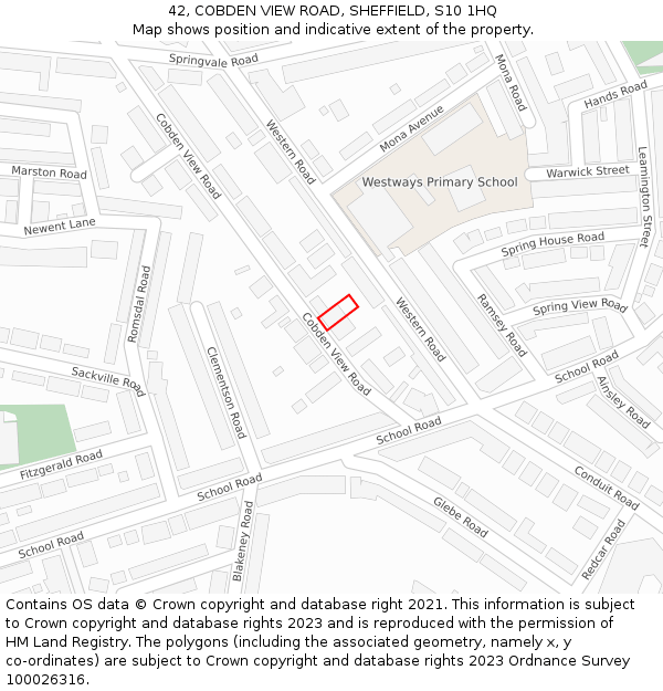 42, COBDEN VIEW ROAD, SHEFFIELD, S10 1HQ: Location map and indicative extent of plot