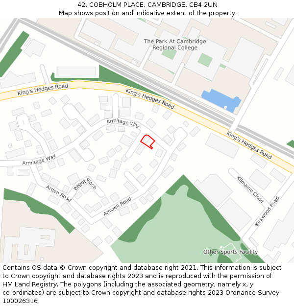 42, COBHOLM PLACE, CAMBRIDGE, CB4 2UN: Location map and indicative extent of plot