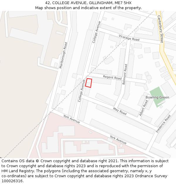 42, COLLEGE AVENUE, GILLINGHAM, ME7 5HX: Location map and indicative extent of plot