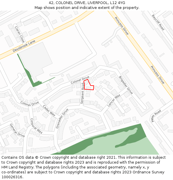 42, COLONEL DRIVE, LIVERPOOL, L12 4YG: Location map and indicative extent of plot