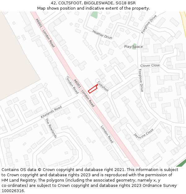 42, COLTSFOOT, BIGGLESWADE, SG18 8SR: Location map and indicative extent of plot