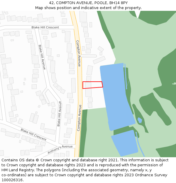 42, COMPTON AVENUE, POOLE, BH14 8PY: Location map and indicative extent of plot