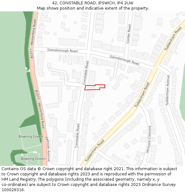 42, CONSTABLE ROAD, IPSWICH, IP4 2UW: Location map and indicative extent of plot