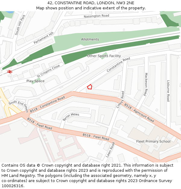 42, CONSTANTINE ROAD, LONDON, NW3 2NE: Location map and indicative extent of plot