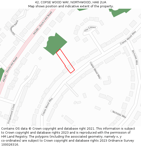 42, COPSE WOOD WAY, NORTHWOOD, HA6 2UA: Location map and indicative extent of plot