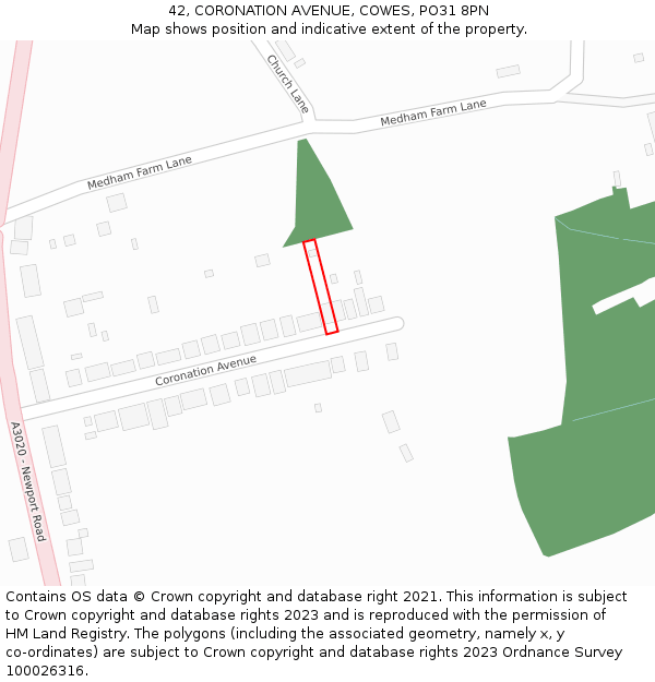 42, CORONATION AVENUE, COWES, PO31 8PN: Location map and indicative extent of plot