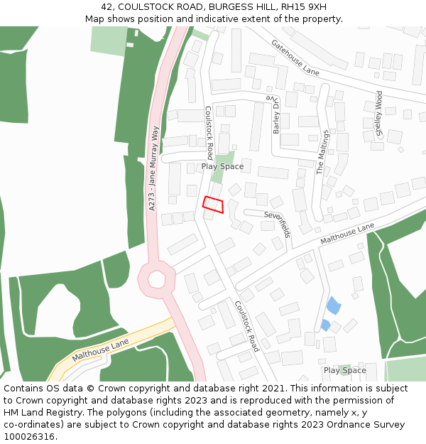 42, COULSTOCK ROAD, BURGESS HILL, RH15 9XH: Location map and indicative extent of plot