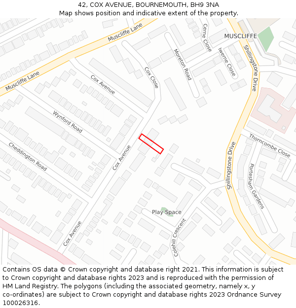 42, COX AVENUE, BOURNEMOUTH, BH9 3NA: Location map and indicative extent of plot