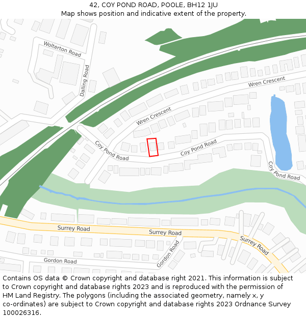 42, COY POND ROAD, POOLE, BH12 1JU: Location map and indicative extent of plot