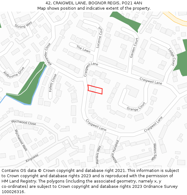 42, CRAIGWEIL LANE, BOGNOR REGIS, PO21 4AN: Location map and indicative extent of plot