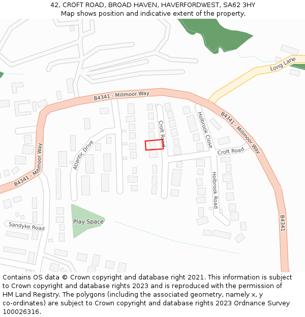 42, CROFT ROAD, BROAD HAVEN, HAVERFORDWEST, SA62 3HY: Location map and indicative extent of plot