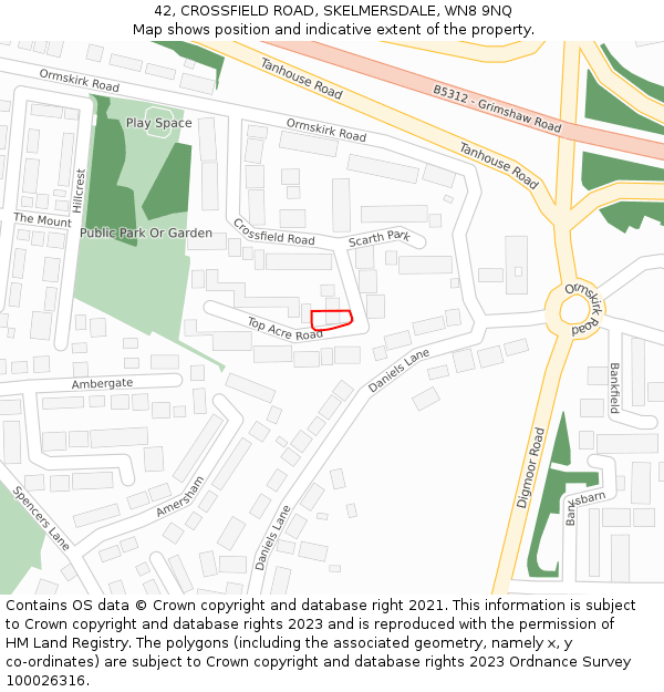 42, CROSSFIELD ROAD, SKELMERSDALE, WN8 9NQ: Location map and indicative extent of plot