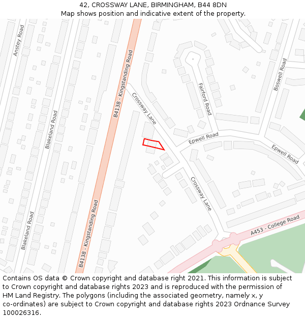 42, CROSSWAY LANE, BIRMINGHAM, B44 8DN: Location map and indicative extent of plot