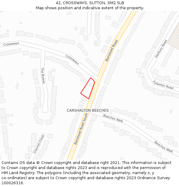 42, CROSSWAYS, SUTTON, SM2 5LB: Location map and indicative extent of plot