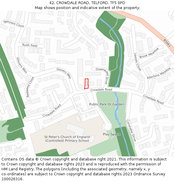 42, CROWDALE ROAD, TELFORD, TF5 0PD: Location map and indicative extent of plot
