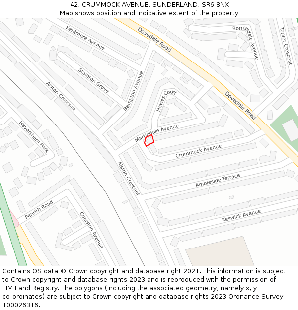 42, CRUMMOCK AVENUE, SUNDERLAND, SR6 8NX: Location map and indicative extent of plot