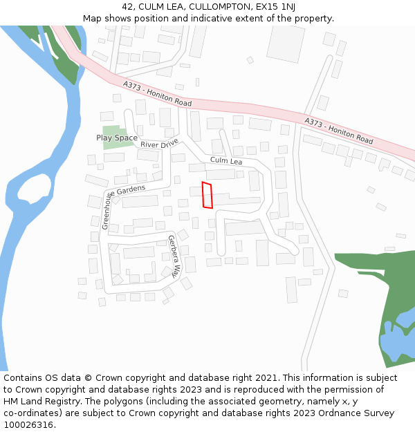 42, CULM LEA, CULLOMPTON, EX15 1NJ: Location map and indicative extent of plot