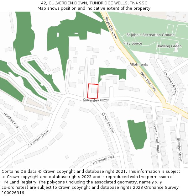 42, CULVERDEN DOWN, TUNBRIDGE WELLS, TN4 9SG: Location map and indicative extent of plot