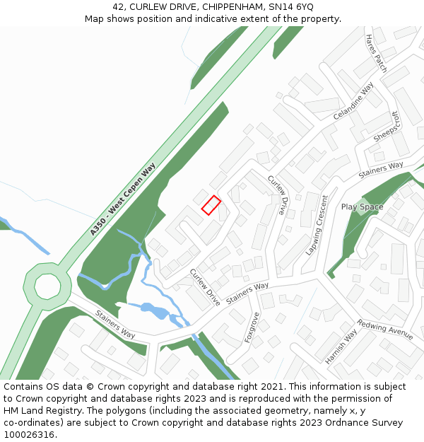 42, CURLEW DRIVE, CHIPPENHAM, SN14 6YQ: Location map and indicative extent of plot